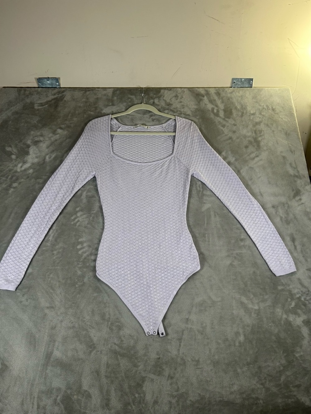 Abercrombie & Fitch pointelle square neck light purple eyelet bodysuit - Picture 4 of 15